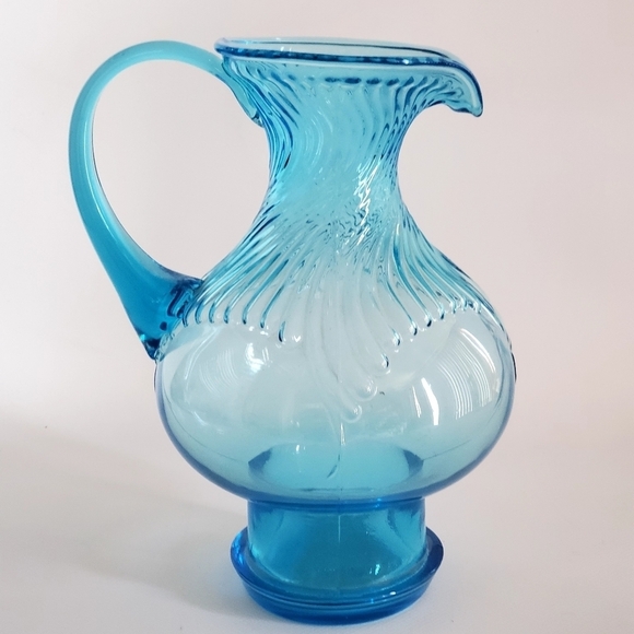 Indiana Glass TIara Glass Water Pitcher Clear Blue Vintage MCM - Picture 3 of 7